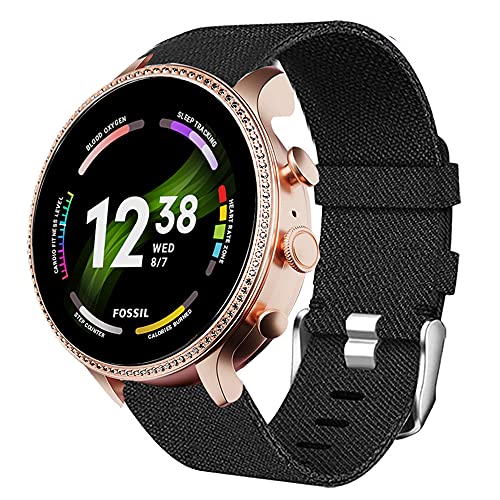 Giaogor Compatible for Fossil Gen 6 Smartwatch Band, Breathable Nylon Woven Fabric Replacement Accessory Strap Compatible for Fossil Gen 6 42mm / 44mm Smartwatch (Black, 42mm case Women)