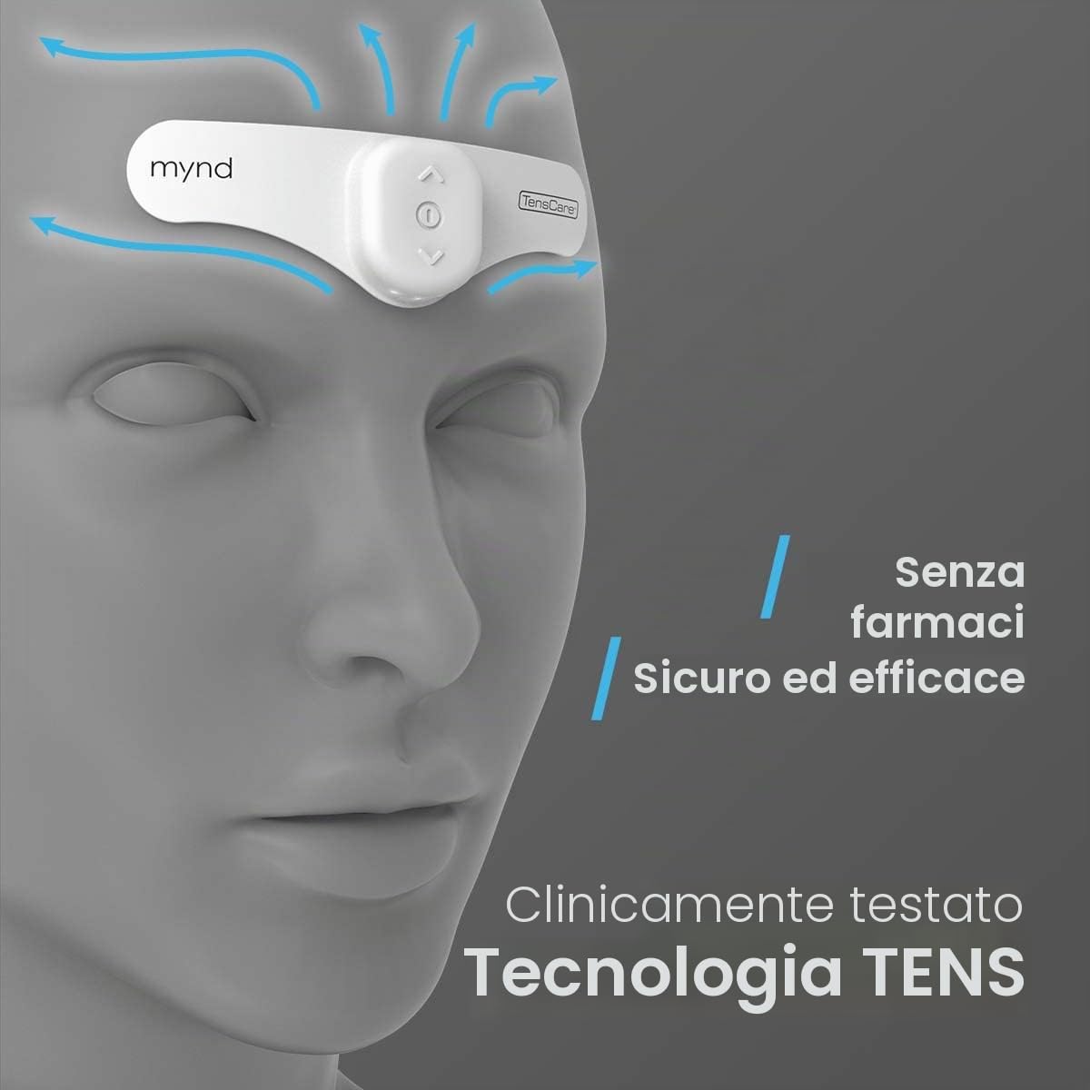 TensCare Mynd - Sollievo da Emicrania e Cefalea | Tecnologia TENS Clinicamente Testata per Gestire il Dolore Senza Farmaci | Dispositivo Portatile e Ricaricabile | Soluzione senza farmaci per la gestione del dolore con tecnologia TENS