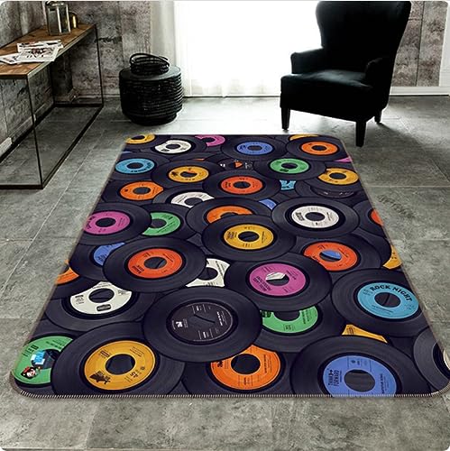 CKSEKD Musik Gedruckter Bereich Teppich Vinyl Schallplatten Anti-Rutsch Teppiche Für Wohnzimmer...