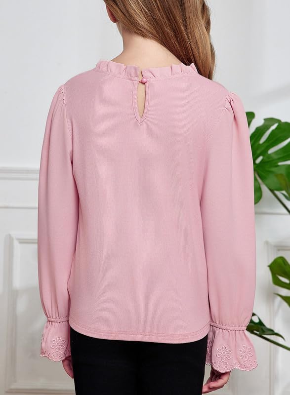 Cute Shirts for Girls Ruffle Long Sleeve Crewneck Ribbed Knit Blouses Tops 6-15 Years - Image 3