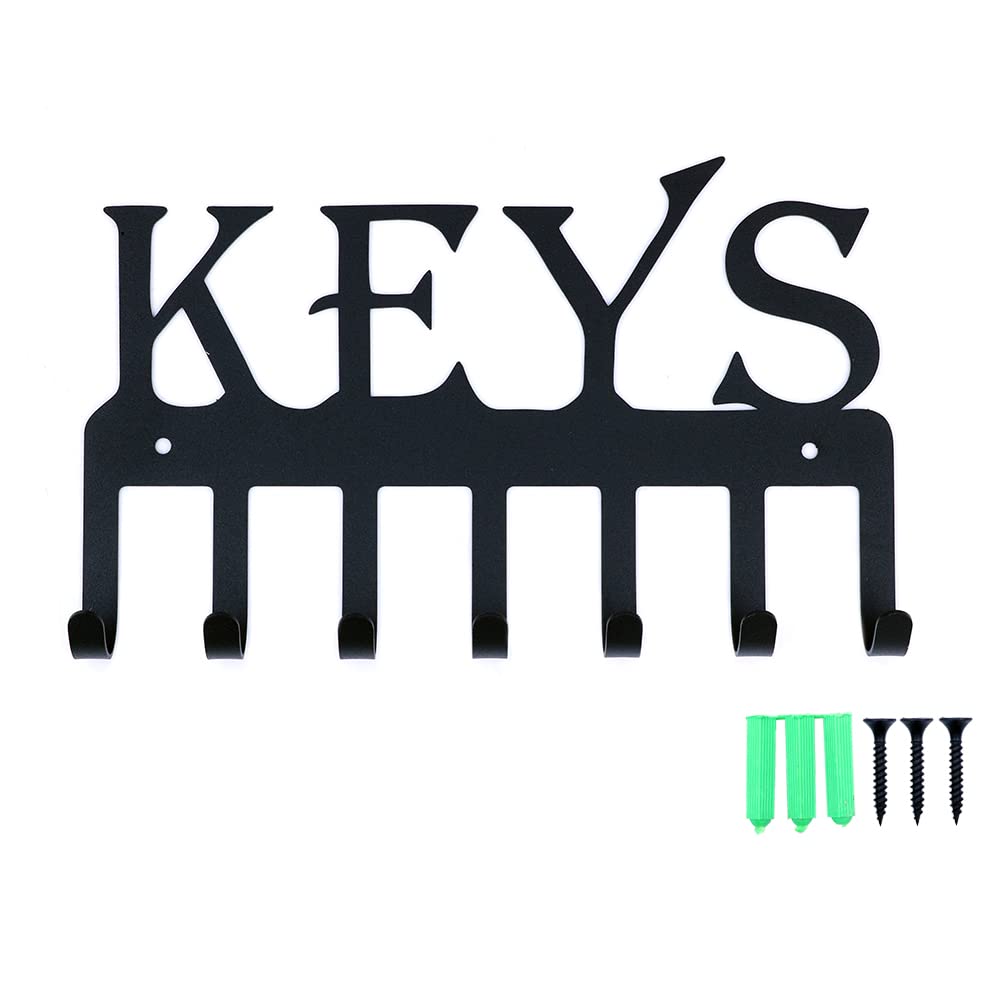 WANGCL Key Holder “Keys” – Wall Mounted Western Key Holder 4 Key Hooks |Decorative Cast Iron Key Rack with Screws and Anchors
