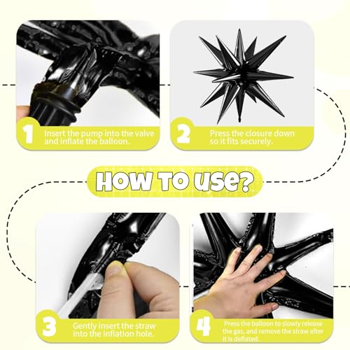 Image of 6pcs 22 inch Black Gold Star Balloons and 4D Large Foil Balloons, Gold Star Balloon Black 4D Foil Aluminum Balloon For Birthday Baby Shower Party Wedding Graduation New Year Retirement Decorations