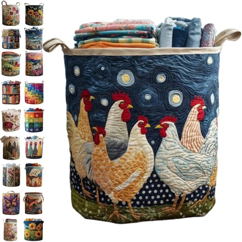 Image of Quilted Laundry Baskets with Handles, Large Floral Fabric Hampers, Extra Soft Boho Chic Storage Organizer for Nurseries, Collapsible Clothes Bins, Portable Bedroom Washing Container