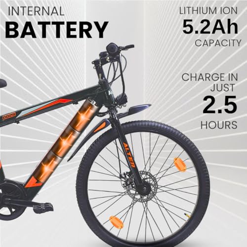 Image of Alter 26 inch 002S Model Electric Cycle with 36V 250W BLDC HUB Motor with Waterproof Connector | Lithium ION Battery in Frame | 95% PREASSEMBLED with Charger (5.2AH, Orange)