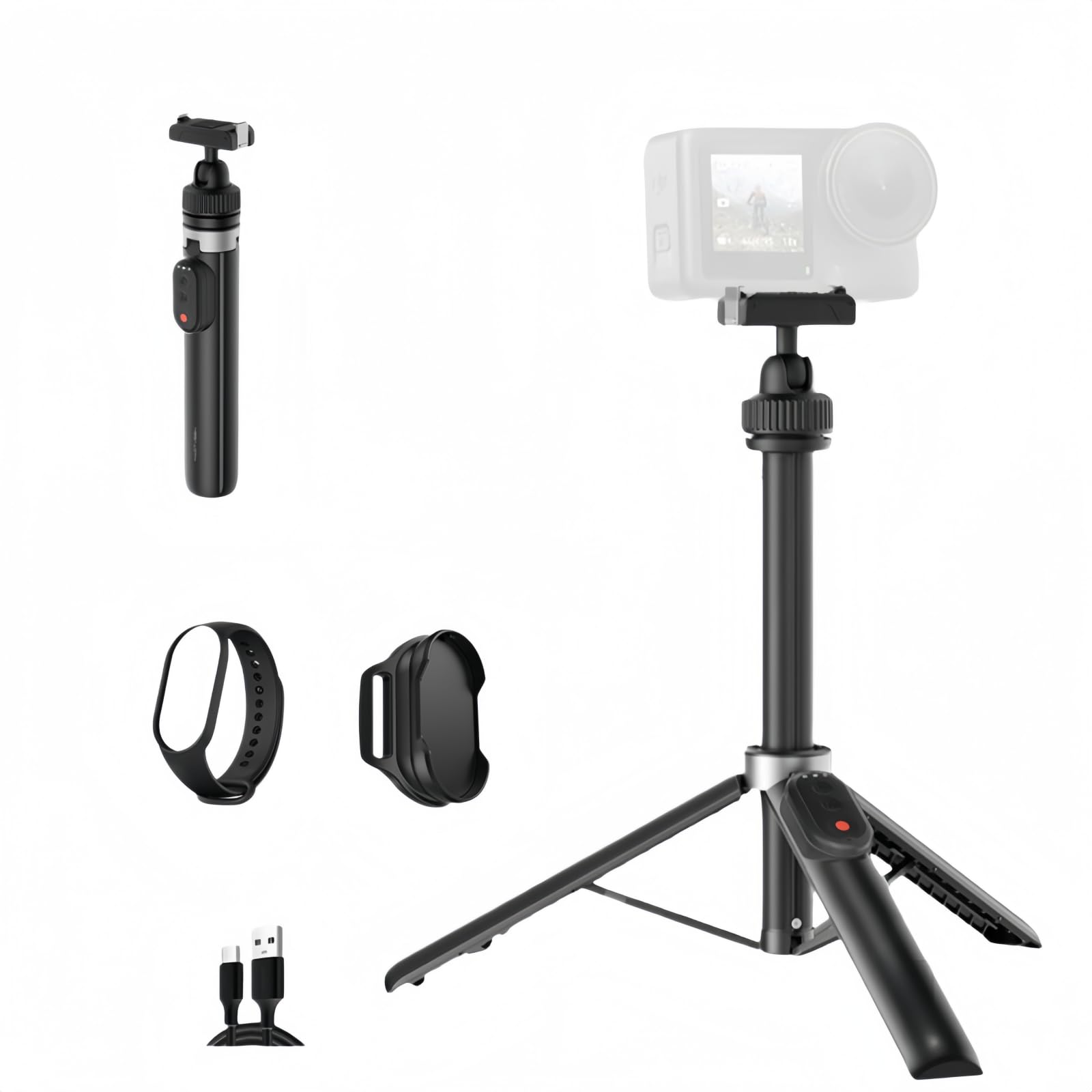 Bastone per selfie Bluetooth 3 in 1 compatibile con DJI Osmo Action 6, supporto remoto wireless estensibile da 77 cm, bastone per selfie con ricezione audio con clip magnetica da bavero, per riprese