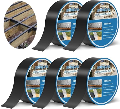 Dongxw Deck Joist Tape for Decking 4.3cm*15.2m Joist Tape for Decking Butyl Joist Tape Self Adhesive Deck Flashing Tape Waterproof Joist Tape for Decking Joists Wood Decks Beams Roof(5 Rolls)