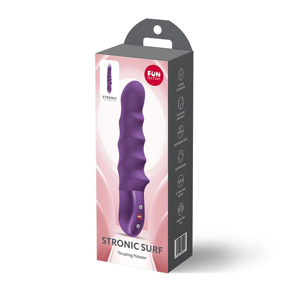 Fun Factory Stronic Surf | Pulsador | vibrador de punto G | Con embestida eje de silicona con relieve acanalado | 10 programas de empuje | placer manos libres | USB