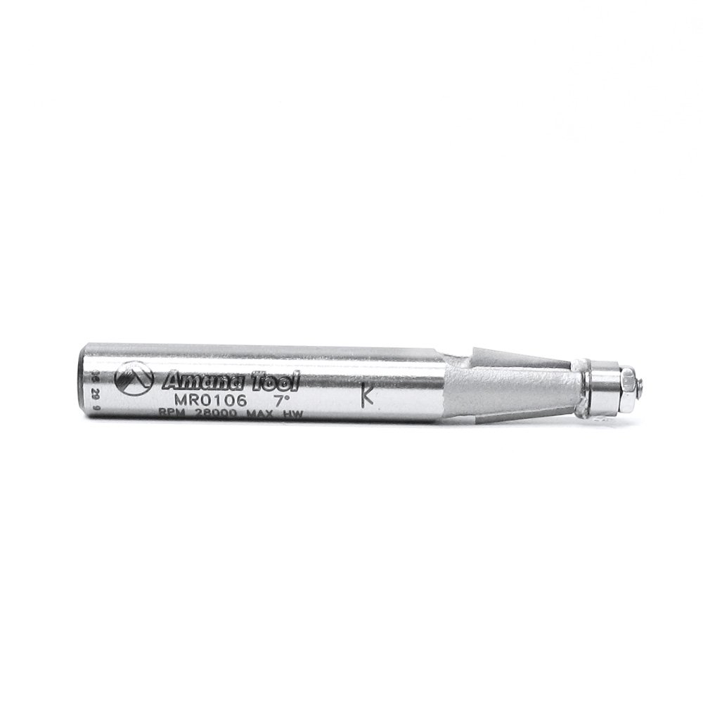 Amana Outil Mr0106 à chanfreiner à roulement à billes avec mini Guide 1/10,2 cm de diamètre, 7-degree Angle, hauteur de coupe 3/20,3 cm, 1/10,2 cm Tige carbure routeur Bit
