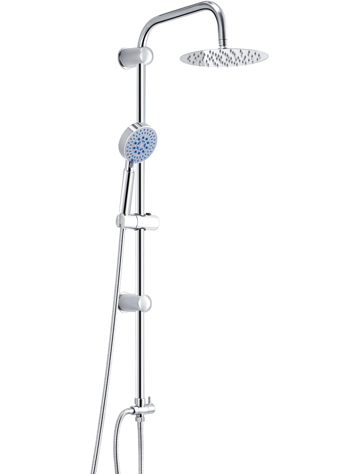Evergoods Round Shower Riser Kit With Twin Head Set, Square Mixer With Handheld & 8" Overhead Rainfall Shower, Chrome (Round)