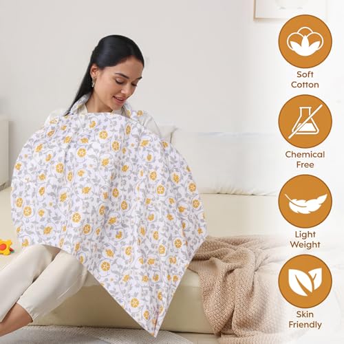 Image of A Baby Cherry - Nursing Cover, Nursing Covers for Feeding Mom, Feeding Cover Breastfeeding Mother, Feeding Cover for mom, Multi-Use, Breathable, 360 Full Privacy (Yellow)