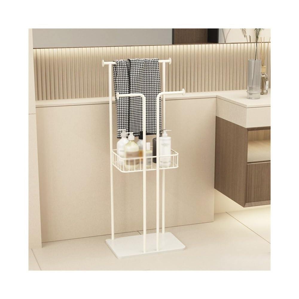 towel rail Modern Bathroom Towel Rack Floor Simple Marble Hotel High-end(Creamy White)