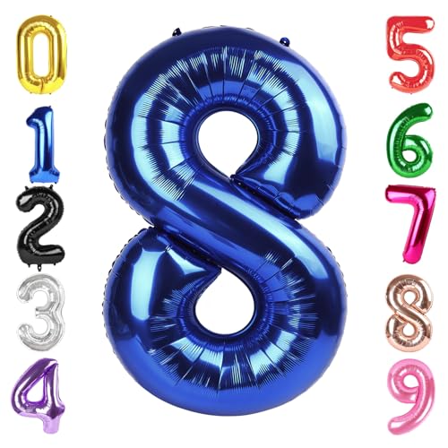 Image of 40 Inch Night Blue Number 8 Balloon, 8th Blue Birthday Party Decorations