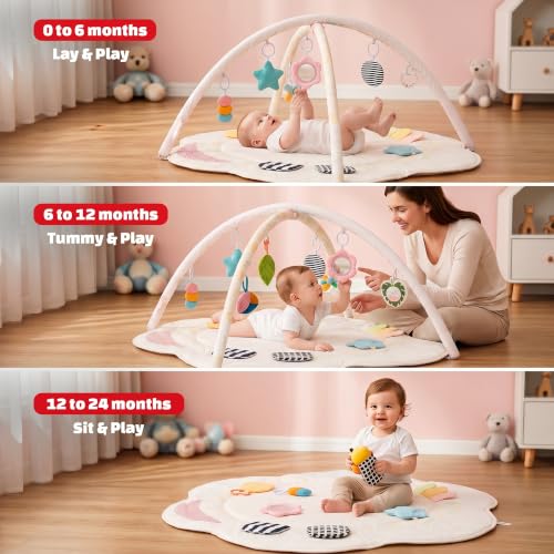 Image of Baybee 2 in 1 Premium Baby Play Gym & Activity Mat for Babies with Extra | Soft Cushion | Portable Playing mat for Kids with Sensory Toys | BPA Free Play Mat for New Born Baby up to 36 Months (Beige) | Soft Cushion | Portable Playing mat for Kids with Sensory Toys | BPA Free Play Mat for New Born Baby up to 36 Months (Beige)