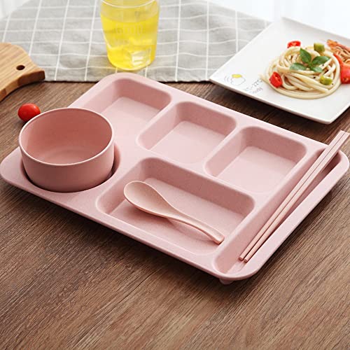 ランチプレート 深め すくいやすい 仕切り皿 分割小麦 部分プラッタ分割ディナー バランスのとれた食事大人のための子供 食洗機対応 (ピンク)