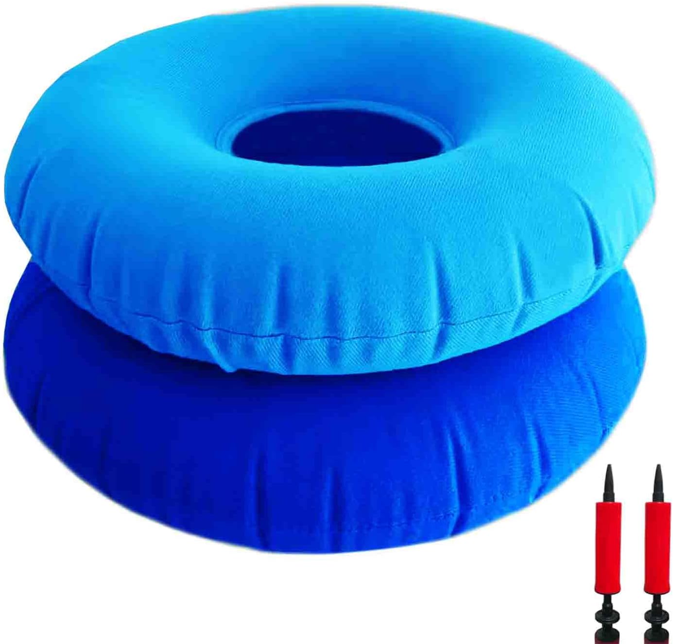 2 Pack Donut Pillow, Inflatable Donut Cushion for Tailbone Pain,Hemorrhoid Seat Cushion, Round Wheelchairs Seat Cushion for Home, Car or Office Chair (15" Dark Blue & Light Blue)
