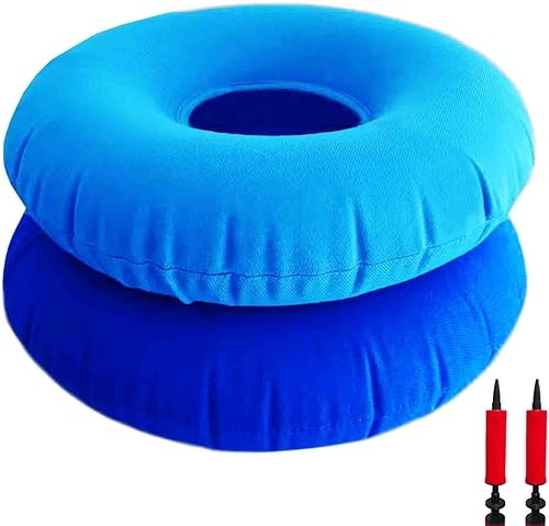 Paquete de 2 almohadas en forma de dona, cojín inflable para el dolor de coxis, cojín de asiento para hemorroides, cojín de asiento redondo para
