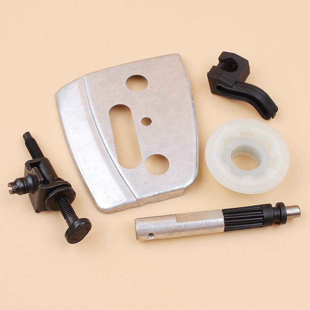 Placa de Barra tensora de Cadena de Recogida de Engranaje helicoidal de Bomba de Aceite Compatible con Piezas de Motosierra Husqvarna 340, 345, 350, 353, 346 XP 346XP