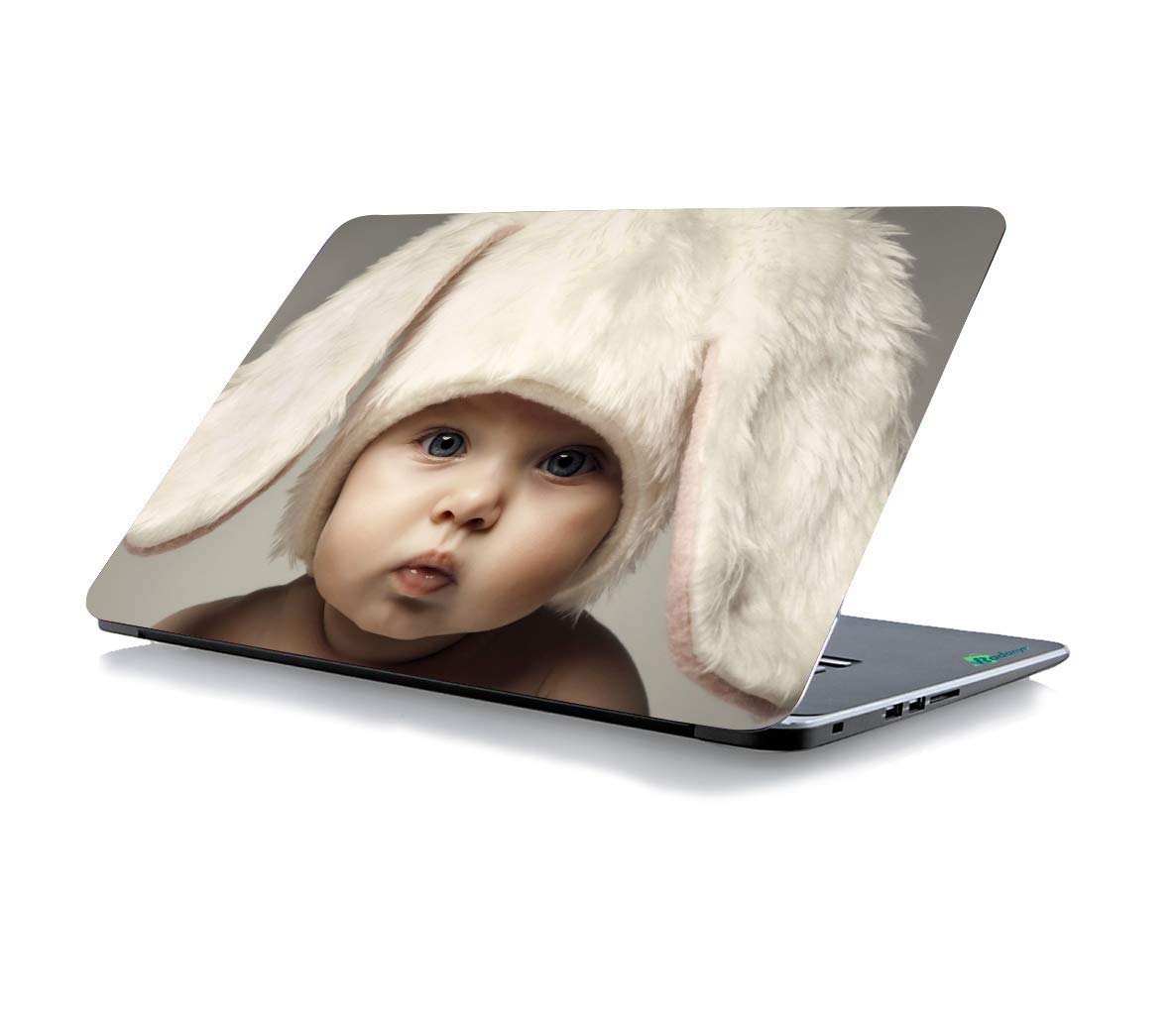 ISEE 360® Baby with Hat Laptop Skin Cover Laminated Stickers Girls Boys Office Vinyl Printed Multicolored Floral Small HD Quality Sticker 15 15.6 Inches