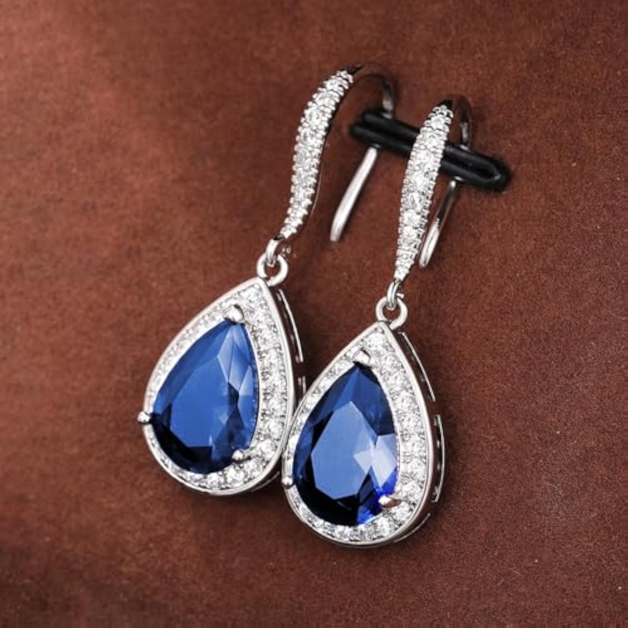 Women's Silver Plated Blue Cubic Zirconia Drop Earrings