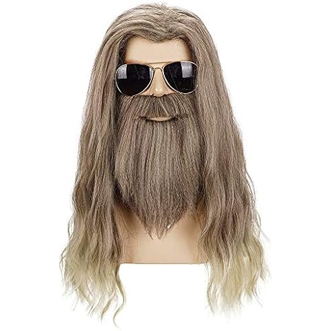 Morvally Adult Men Long Curly Golden Brown Beard Wig for Cosplay Halloween Anime Costume Party Cover