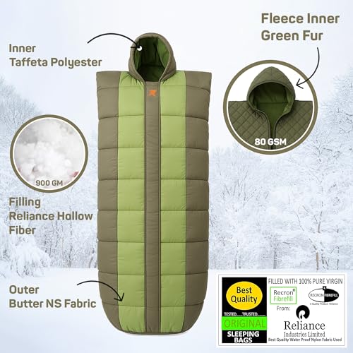 Image of ROCKSPORT Ladakh Mummy Sleeping Bag, Hollow Fiber Filling, Lightweight Winter Camping Bag with Air Pillow, Pista Green (-10C to 0C)