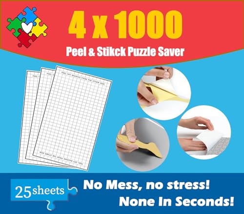 25 Puzzle Saver Sheets - 4 1000 Piece Jigsaw Puzzles, Peel & Stick Frame, Glue & Sticker Sheets