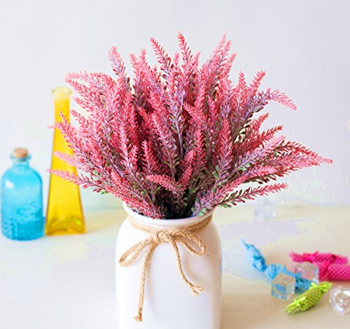 Pasyou 6Pcs Artificial Lavender, Plastic Flowers Plants Faux Simulation Wedding Indoor Outdoor Bridal Bouquet Home Garden Office Kitchen Bathroom Balcony Wedding Arrangement Decoration Red #TOP3