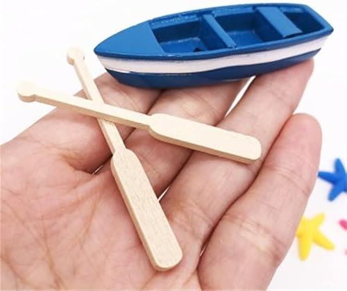 RUIAN Lovely Miniature Blue Rowboat Little Resin Boat Canoe Model with Oars for Miniature Cake Topper Decoration (2 Set)