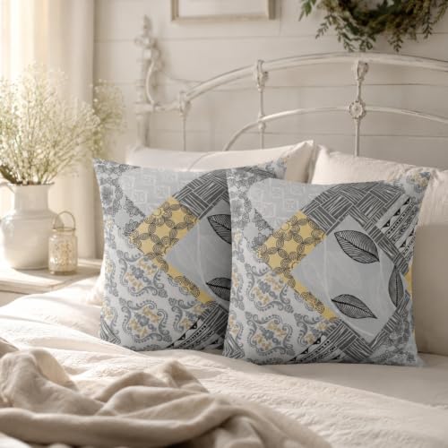 Image of Clasiko 16x16 Cushion Covers - Set of 5 Soft Cotton-Feel Decorative Pillow Covers | Modern Patchwork, Flap Closure, Perfect for Sofa & Living Room