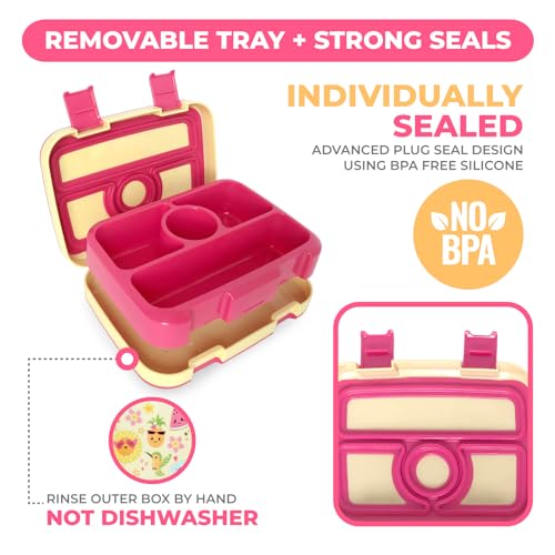 Image of Bento Lunch Box with Insulated Bag, Water Bottle Ice Pack Set for Kids Toddlers, 5 Portion Sections, BPA Free Removable Tray, Pre-School Kid Toddler Daycare Lunches, Snack Container, Summer Set