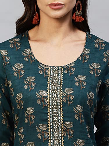 Image of GoSriKi Women's Cotton Blend Printed Straight Kurta With Pant