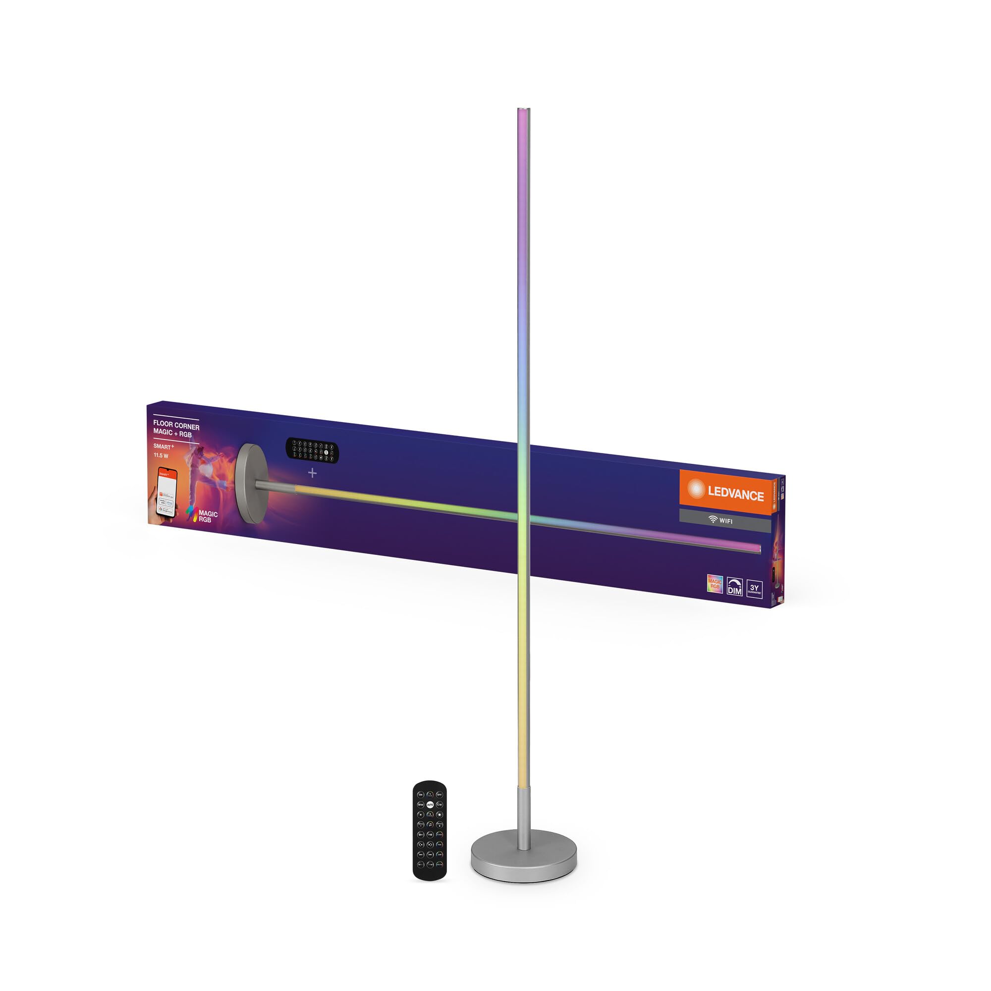 LEDVANCE SMART WIFI smarte und moderne Stehleuchte für indirekte Beleuchtung mit WiFi-Technologie und Magic RGB; dimmbar; silber; Aluminium; Leuchtmittel nicht austauschbar