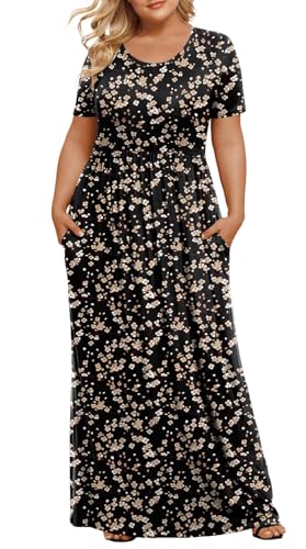 Image of LONGYUAN Women's Plus Size Maxi Dresses Summer Short Sleeve Casual Long Dress 2026 XL-6XL