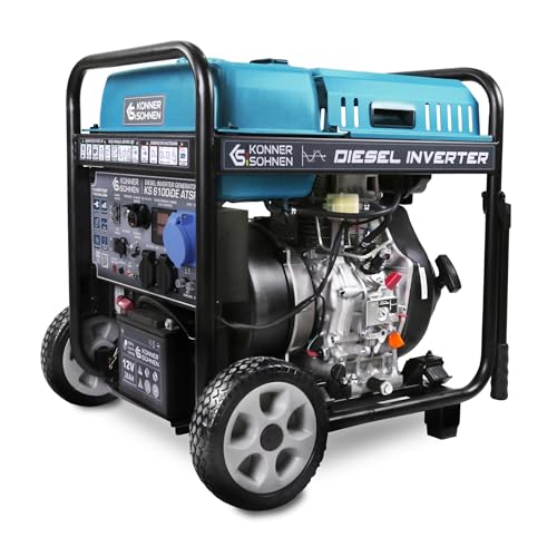 K&S Könner&Söhnen Generadores de inversor diésel KS 6100iDE ATSR, grupo electrógeno de emergencia diésel de 5,5 kW, 2 x Schuko 230 V, CEE 230 V 32 A, pantalla LED, inversor diesel – generador