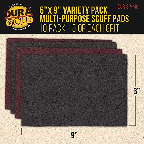 Dura-Gold Premium 6" X 9" Scuff Pads, 5 Each Maroon General Purpose & 5 Each Gray Ultra Fine - Scuffing, Scouring, Sanding, Paint Primer Prep Adhesion Scratch - Surface Preparation Automotive Autobody #TOP1