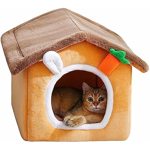 Cozy Pet Bed House, Indoor Pet House, Warm Cave Sleeping Nest Bed with Removable Cushion for Cats and Dogs (Orange, S) Cover