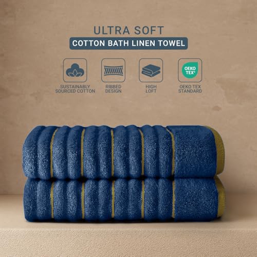 Image of Spaces Hand Towels | 100% Cotton | Spa & Gym Towel | Highly Absorbent & Ultra Soft | 2 Piece Set | Premium Hand Towel | 40 x 60 cm | Estate Blue /Fire