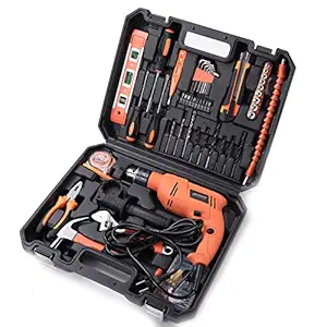 Cheston 13mm Drill Kit 600W Powerful Impact Drill Machine Kit | Screwdriver Kit with 115 Pieces Tool Kit and Accessories | Hammer Wrench Plier Cutter Spirit Level Tape