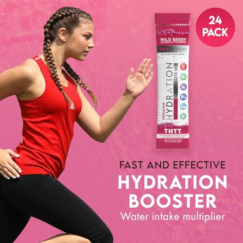 NewTrition Hydration Powder, Electrolyte Powder Packets, Naturally Flavored Hydrating Packets for Water, Fast Acting Hydrate Electrolytes with Vitamins C & D, Wild Berry, 24 Servings