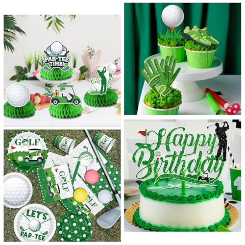 Image of Golf Party Decorations, All-in-1 Golf Birthday Decorations with Balloons Let's Par-Tee Plates Napkins Cake Toppers Honeycombs Tablecloths and Banner for Sports Themed Birthday Baby Shower, Serve 24