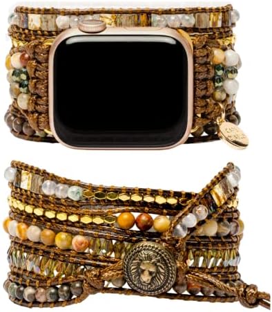 Cape Diablo Moonlight Goddess Smart Watch Strap - Genuine Energy Crystal Band - Boho, Agate & Green Opal, Beaded, Adjustable, Chakra Stone Watch Bracelet - Apple Models 4, 5, 6, 7, 8, SE - 38mm-45mm