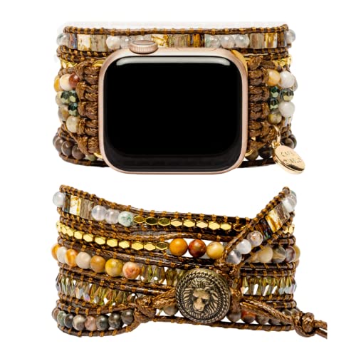 Cape Diablo Moonlight Goddess Smart Watch Strap - Genuine Energy Crystal Band - Boho, Agate & Green Opal, Beaded, Adjustable, Chakra Stone Watch Bracelet - Apple Models 4, 5, 6, 7, 8, Se - 38Mm-45Mm #TOP28