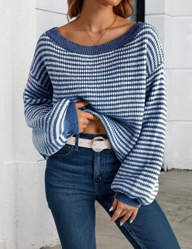 Image of VIMPUNEC Womens Off Shoulder Color Block Sweater Oversized Pullover Top