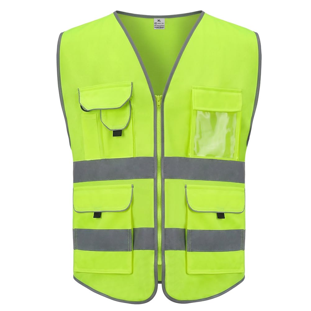 Chaleco de Seguridad Reflectante, Chaleco de Seguridad de Alta Visibilidad, Chaqueta de Chaleco Cremallera Brace Seguridad Teléfono Móvil Titular de Id de Bolsillo