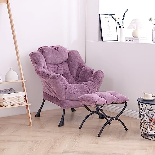 Image of LITA Lazy Chair with Ottoman, Modern Accent Leisure Upholstered Sofa Chair, Lounge Reading Chair with Armrests and a Side Pocket for Living Room, Bedroom & Small Space