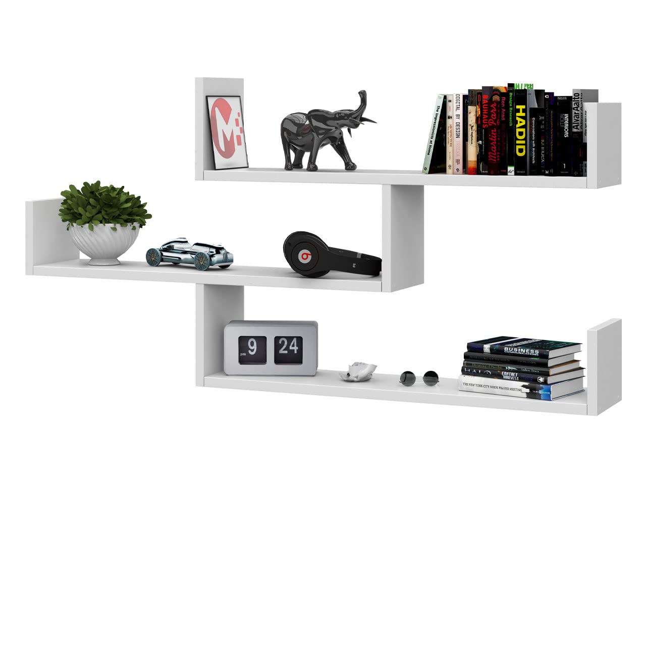 PIASKI Estantería de Pared Trio Tres, Estante de Pared, estantería Flotante, estantería Colgante, Distintos Colores (Blanco)