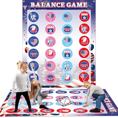 Giant Floor Games - American Patriotic Pose Balance Game, 4th of July Party Favor, Indoor Outdoor Interactive Games For Kid Adult - Promotes Physical Activity, Family Board Game Mat for Home Lawn Yard