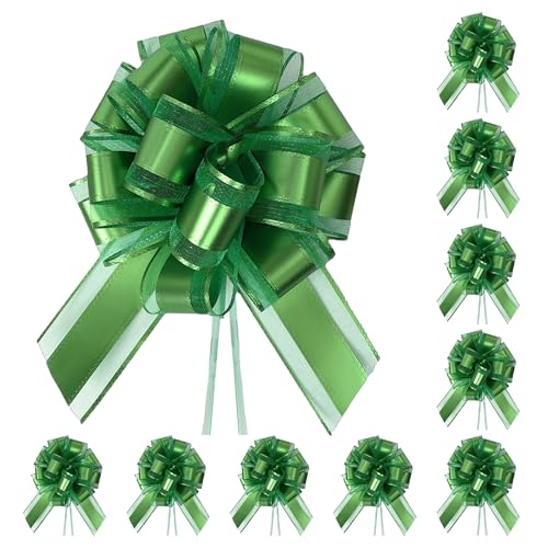 TIMESEEK 10-Pack Emerald Green Pull Bows for Gift Wrapping - 6 Inch Reusable Ribbon Bows Large Instant Floral Decor Bow for Wedding Christmas Birthday Decor Gift Basket & Party Decorations