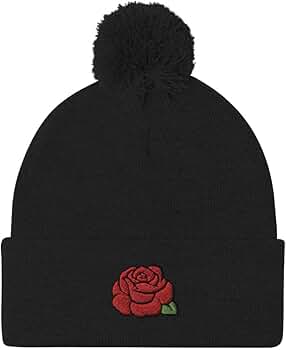 Amazon.com: Rose Beanie, Rose Flower, Embroidered Unisex Pom-Pom