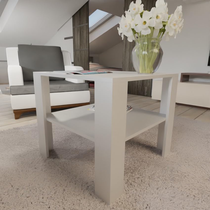 Ława Kawowa Biała, Płyta Laminowana 18 mm, 68x68 cm, Nowoczesny Stolik do Salonu, Pokoju lub Biura